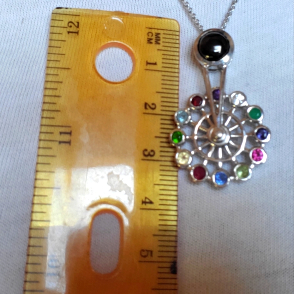 MULTIGEMSTONE Ferris wheel pendant necklace 1.75ctw platinum over sterli… - Picture 4 of 11